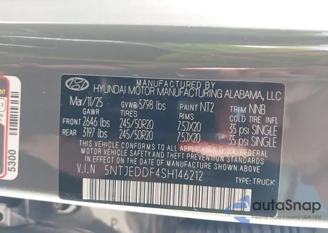 2025 Hyundai Santa Cruz Limited z USA, uszkodzony, nr VIN 5NTJEDDF4SH146212